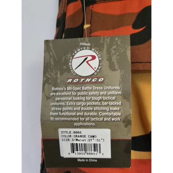 Rothco Pants Mens Small BDU Orange Camo Military Cargo Army Fatigue NWT - Picture 6 of 8